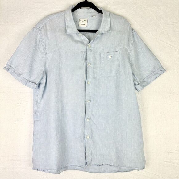 Baird McNutt Linen Murano Short Sleeve Button Up Shirt Size XL Light Blue - Picture 1 of 5